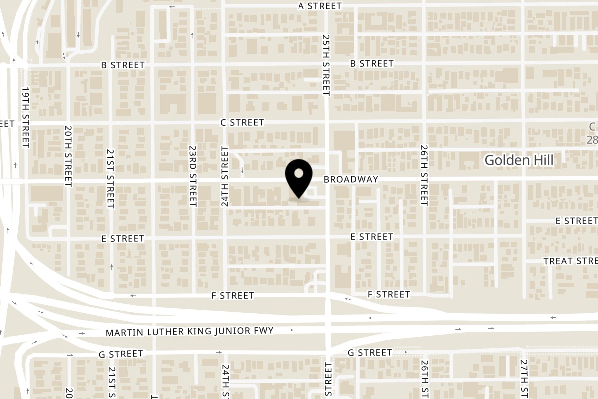 Map showing the location of Kabob House on 2479 Broadway A in San Diego